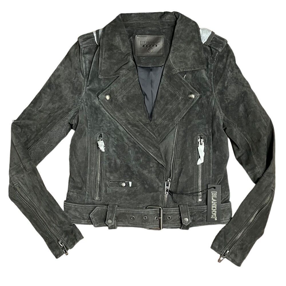 Blank NYC Women’s XS Grey Suede Leather Button Zip Moto Jacket NWT Spring